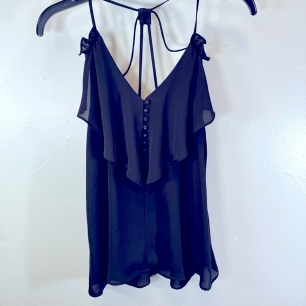 CURRENT AIR sheer black blouse tank top strappy buttons XS top extra small